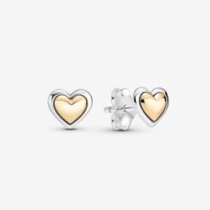 Two-tone Pandora Domed Golden Hearts Stud Earrings | 879-AISPBG