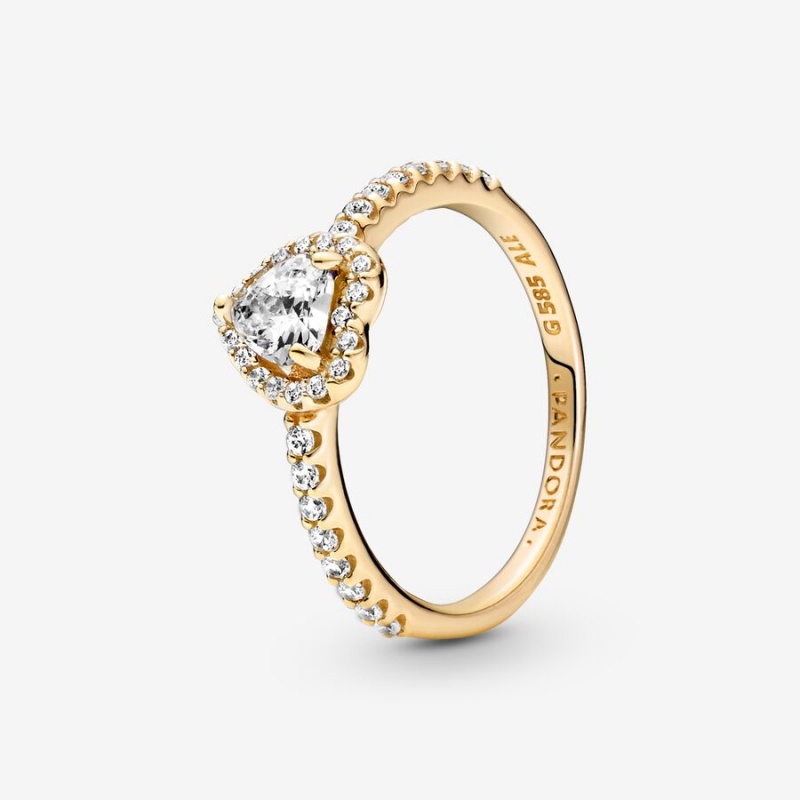Gold Pandora Elevated Halo & Solitaire Rings | 578-FQBPHL