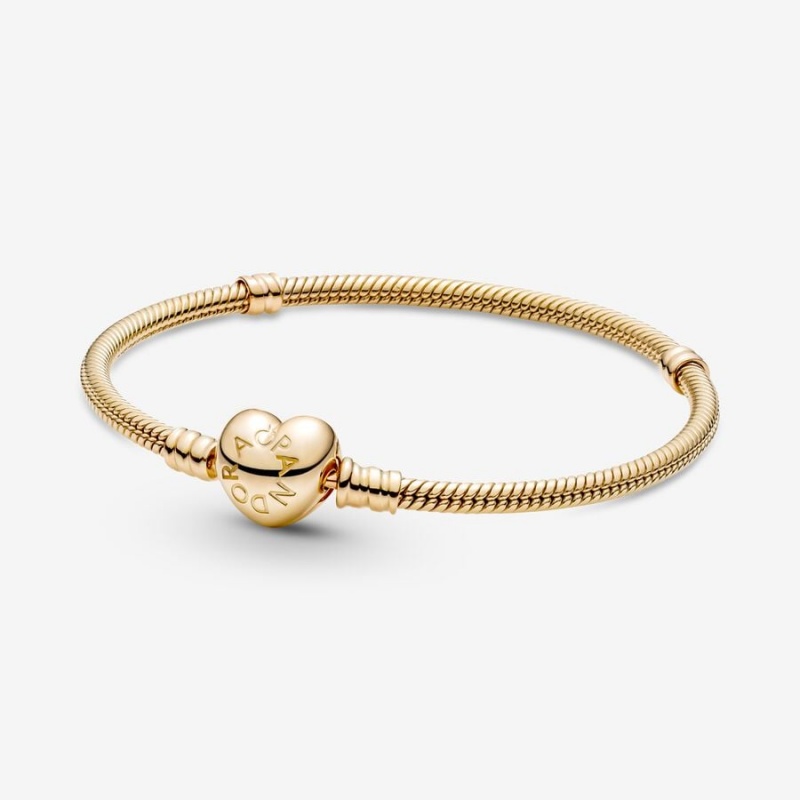 Gold Pandora Moments Heart Clasp Snake Charm Bracelets | 136-UJCFBV