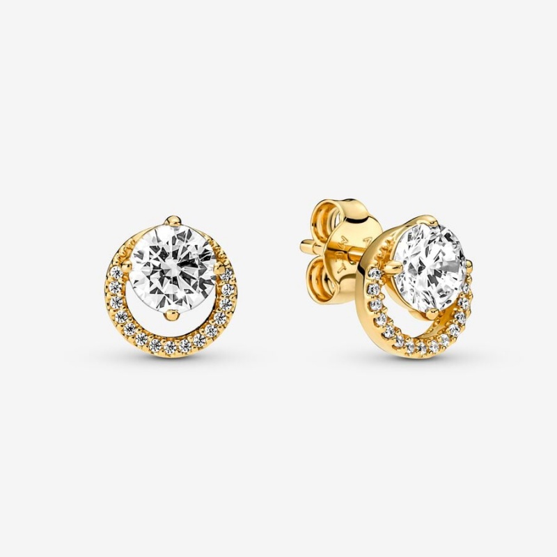 Gold Pandora Sparkling Round Halo Jewelry Gift Set Stud Earrings | 032-MICQPT
