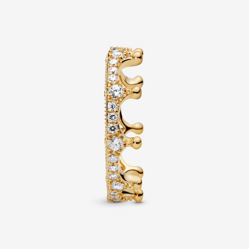 Gold Plated Pandora Clear Sparkling Crown Stackable Rings | 639-ZSRYNE