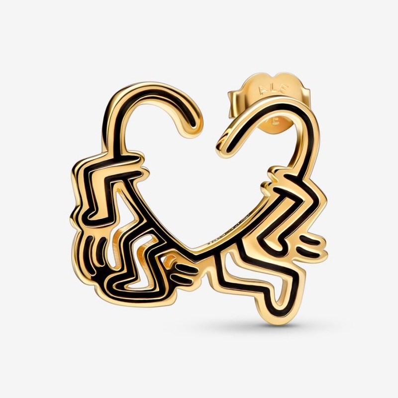 Gold Plated Pandora Keith Haring x Walking Heart Stud Earrings | 192-ZEUMRS