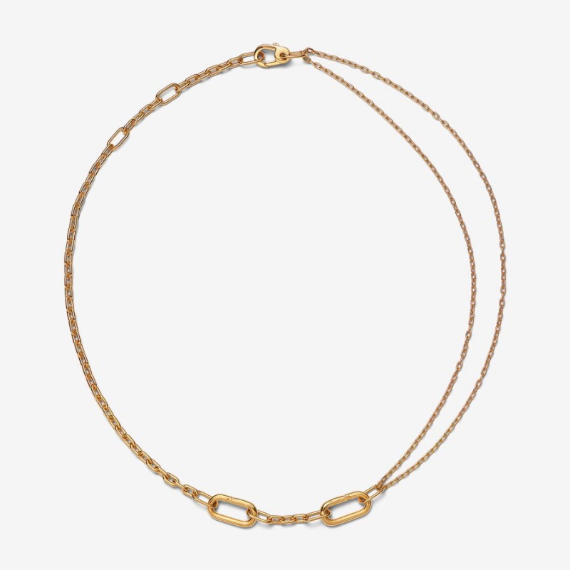 Gold Plated Pandora ME Double Link Chain Necklaces | 459-KJUGAP