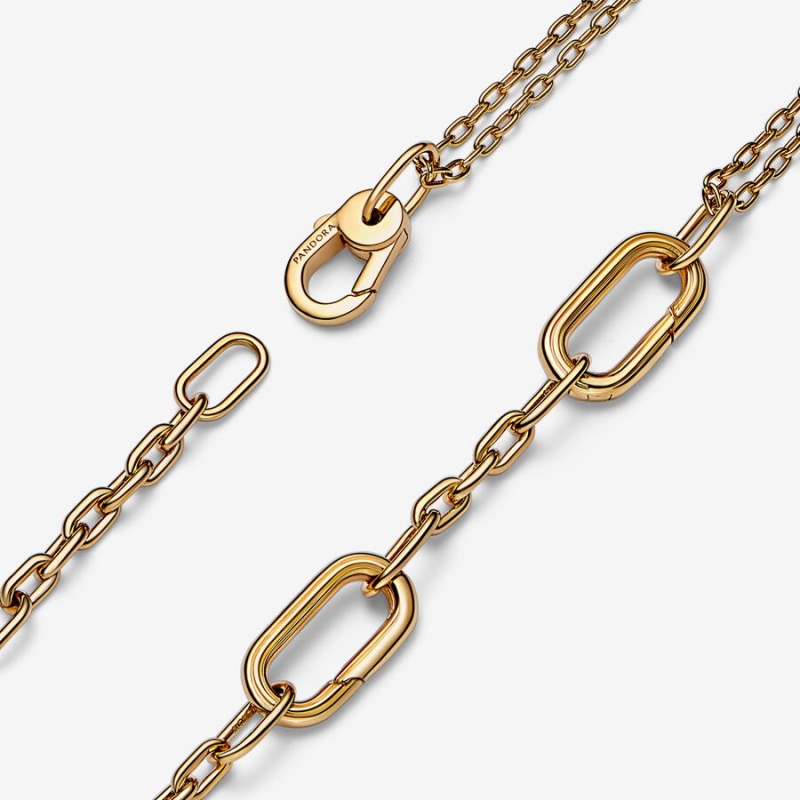 Gold Plated Pandora ME Double Link Chain Necklaces | 459-KJUGAP