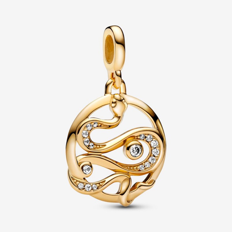 Gold Plated Pandora ME Pavé Snake Medallion Pendants | 903-DUJWBT
