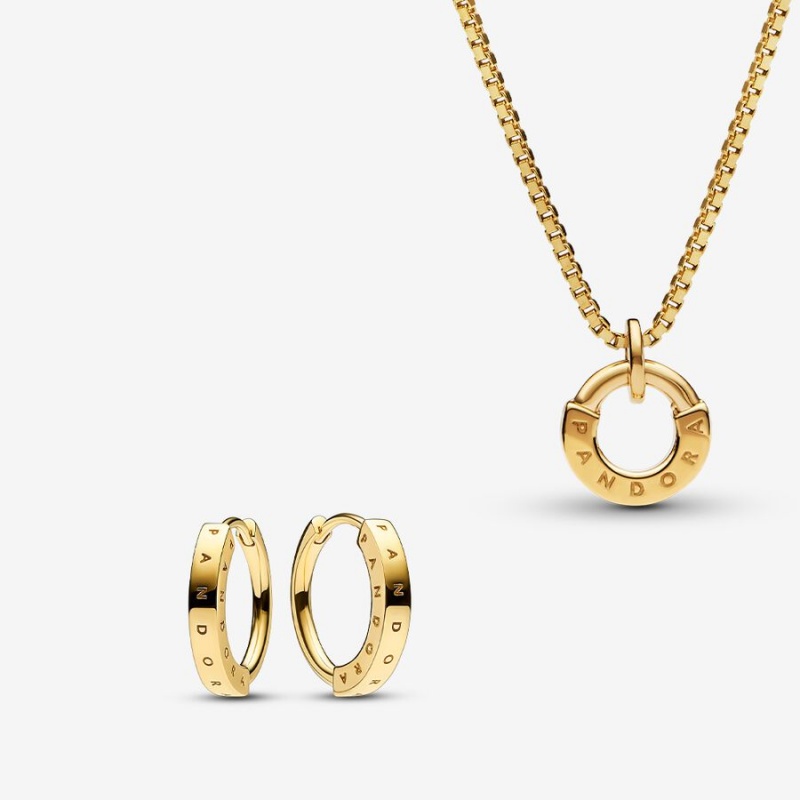 Gold Plated Pandora Necklace & Earring Sets | 435-ICEQAN