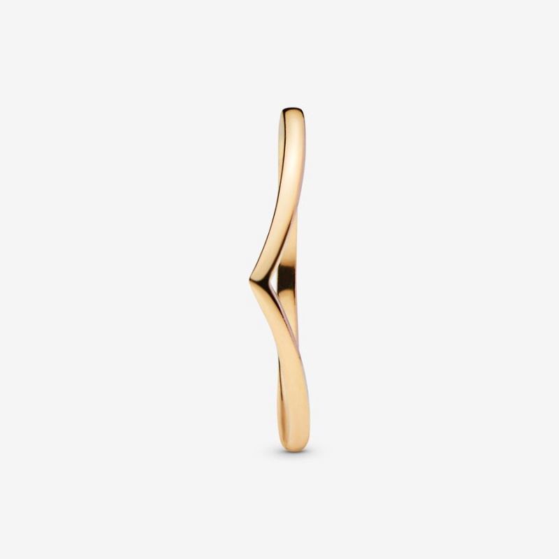 Gold Plated Pandora Polished Wishbone Stackable Rings | 074-VJCSBD