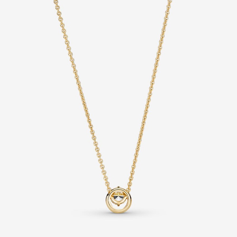Gold Plated Pandora Sparkling Round Halo Collier Pendant Necklaces | 920-VRXNEU
