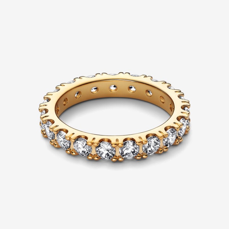 Gold Plated Pandora Sparkling Row Eternity Band Rings | 371-CIPZQK