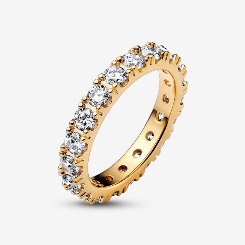 Gold Plated Pandora Sparkling Row Eternity Band Rings | 371-CIPZQK
