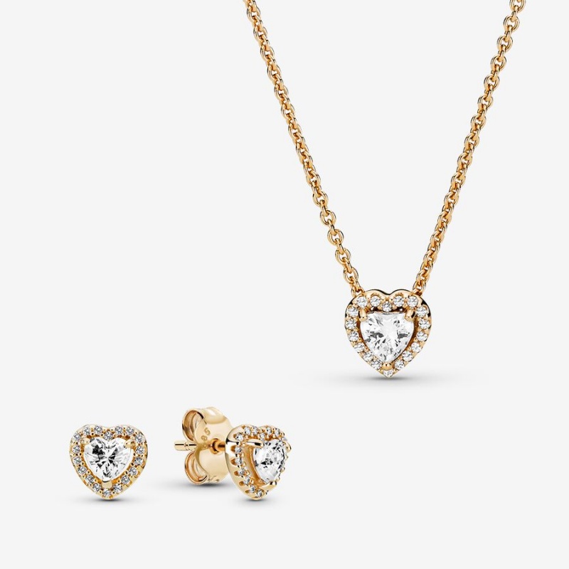 Gold Plated Pandora Sparkling Snowflake Jewelry Gift Set Necklace & Earring Sets | 459-KDRHWF