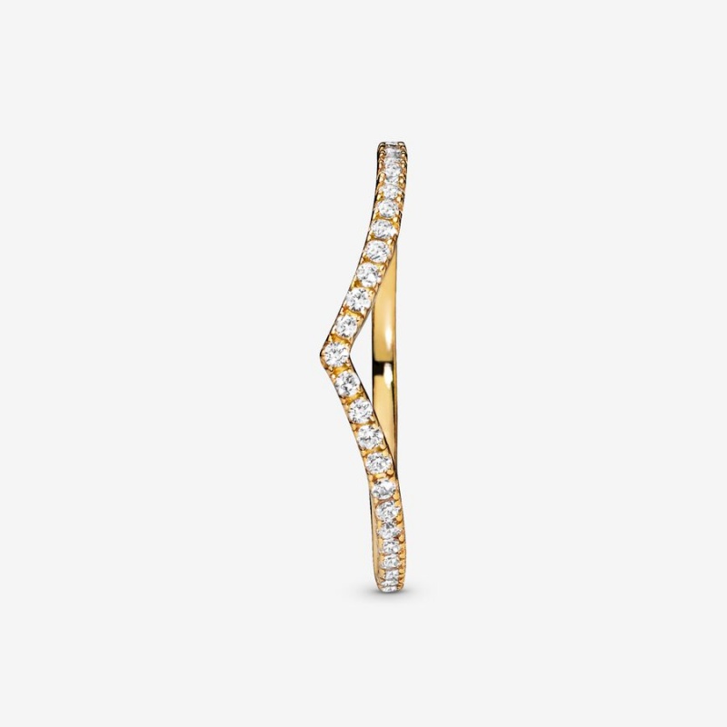 Gold Plated Pandora Sparkling Wishbone Stackable Rings | 384-QHTMEY