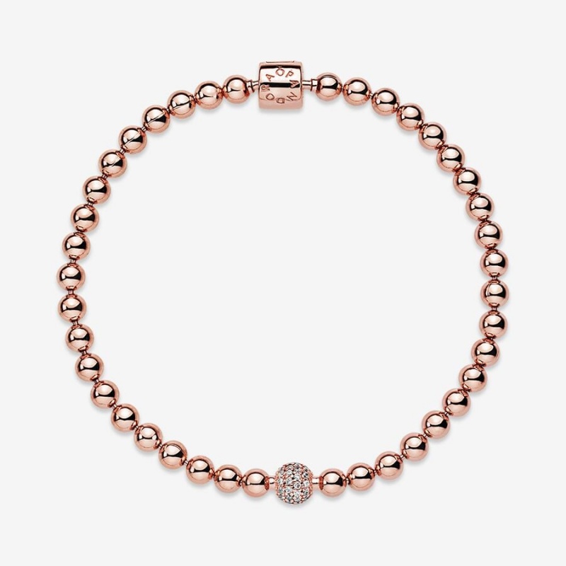 Rose Gold Plated Pandora Beads & Pavé Non-charm Bracelets | 619-JFXVPE