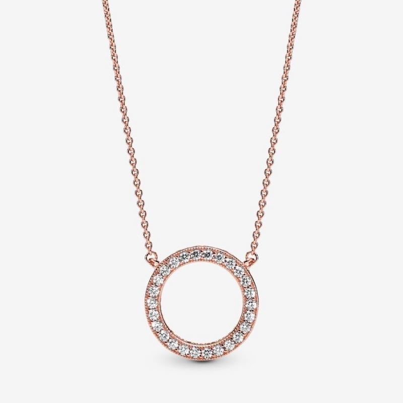 Rose Gold Plated Pandora Circle of Sparkle Chain Necklaces | 271-QDJHMF