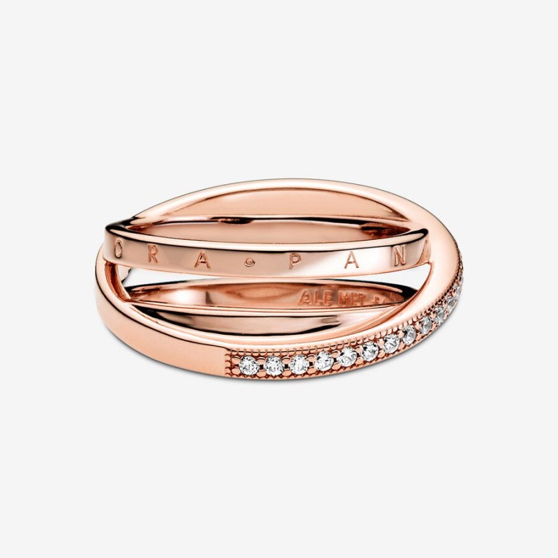 Rose Gold Plated Pandora Crossover Pavé Triple Band Rings | 402-UTMEAP