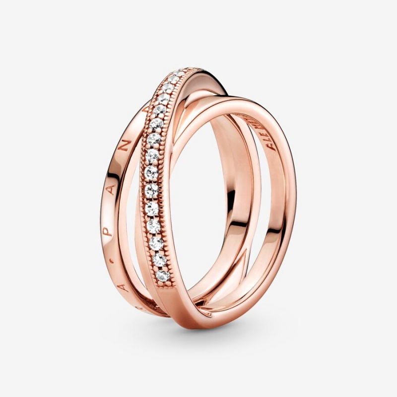 Rose Gold Plated Pandora Crossover Pavé Triple Band Rings | 402-UTMEAP