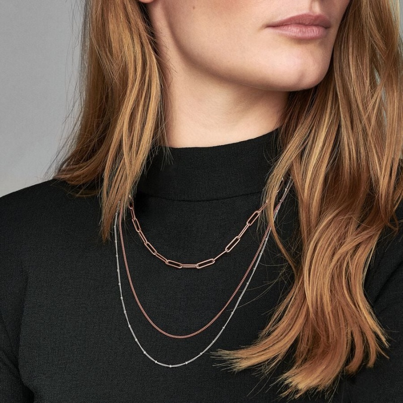 Rose Gold Plated Pandora Curb Chain Necklaces | 036-FKTSIJ