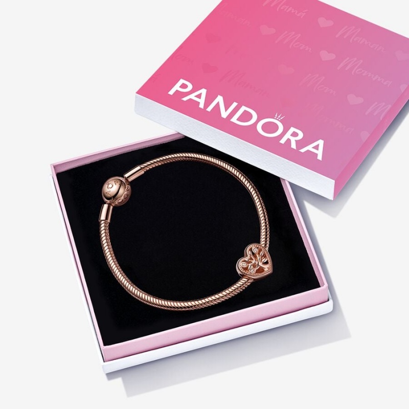 Rose Gold Plated Pandora Family Tree Heart Gift Set Charm Holders | 927-HFTVSU