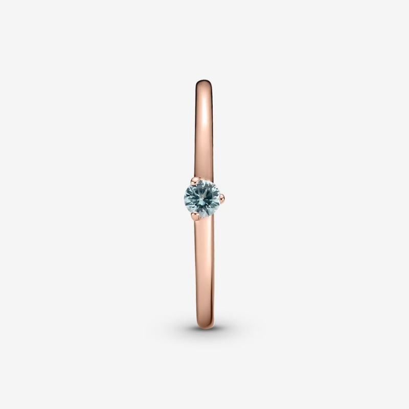Rose Gold Plated Pandora Light Blue Solitaire Halo & Solitaire Rings | 931-FPUZYM