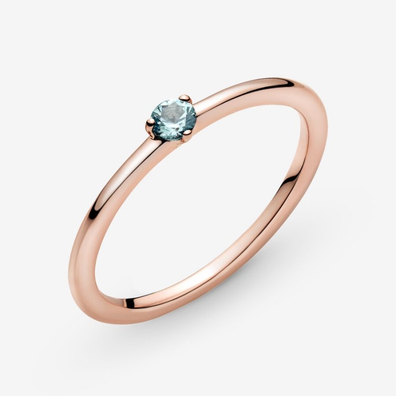 Rose Gold Plated Pandora Light Blue Solitaire Halo & Solitaire Rings | 931-FPUZYM