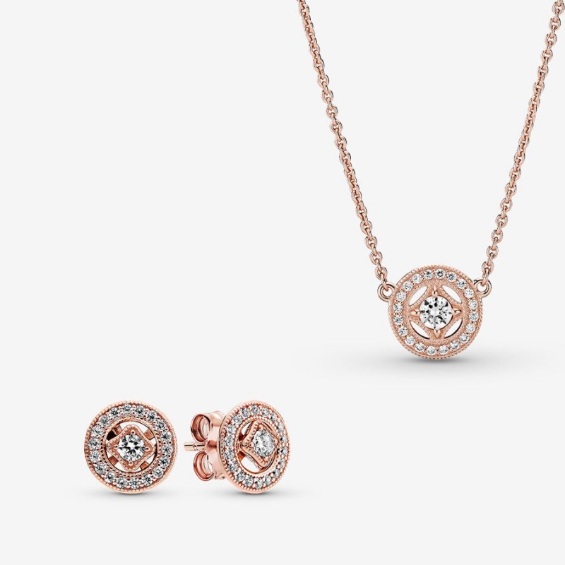 Rose Gold Plated Pandora Necklace & Earring Sets | 651-ABCRNG