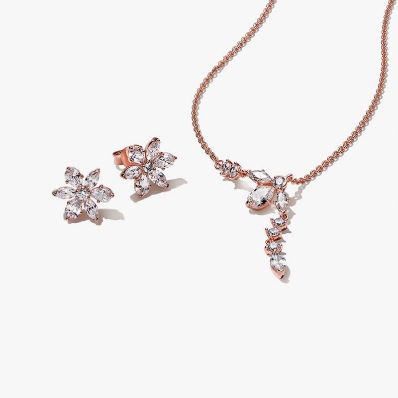 Rose Gold Plated Pandora Necklace & Earring Sets | 127-HWRMQD