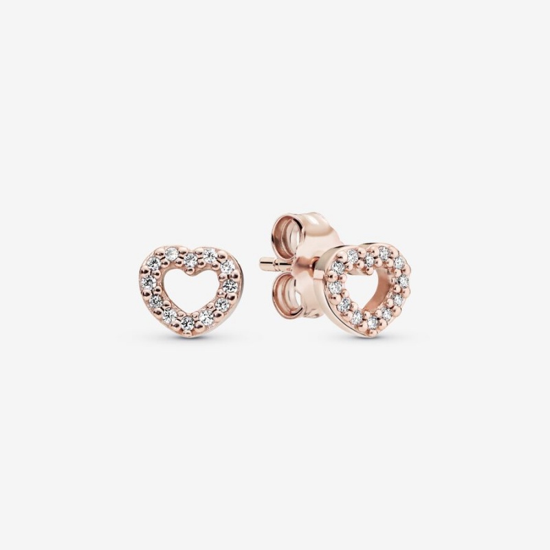 Rose Gold Plated Pandora Open Hearts Stud Earrings | 321-OHNJQK