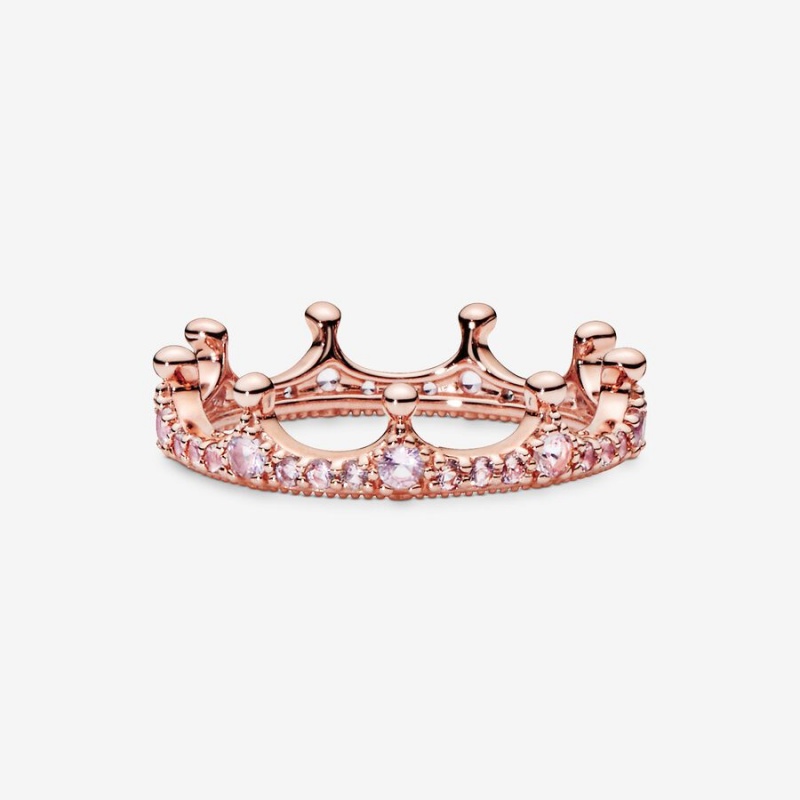 Rose Gold Plated Pandora Pink Sparkling Crown Stackable Rings | 389-GRIONH