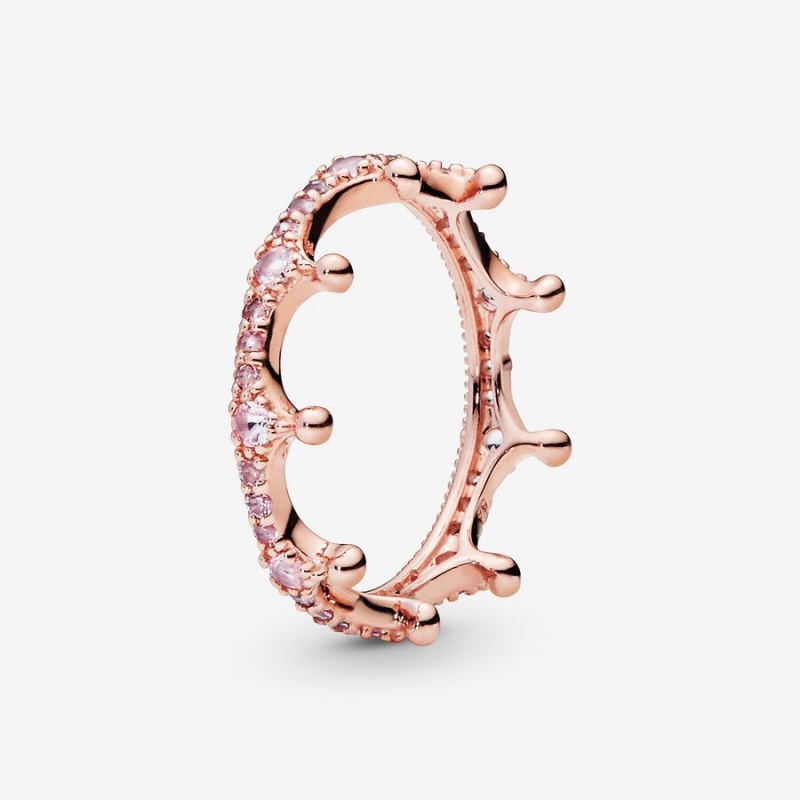 Rose Gold Plated Pandora Pink Sparkling Crown Stackable Rings | 389-GRIONH