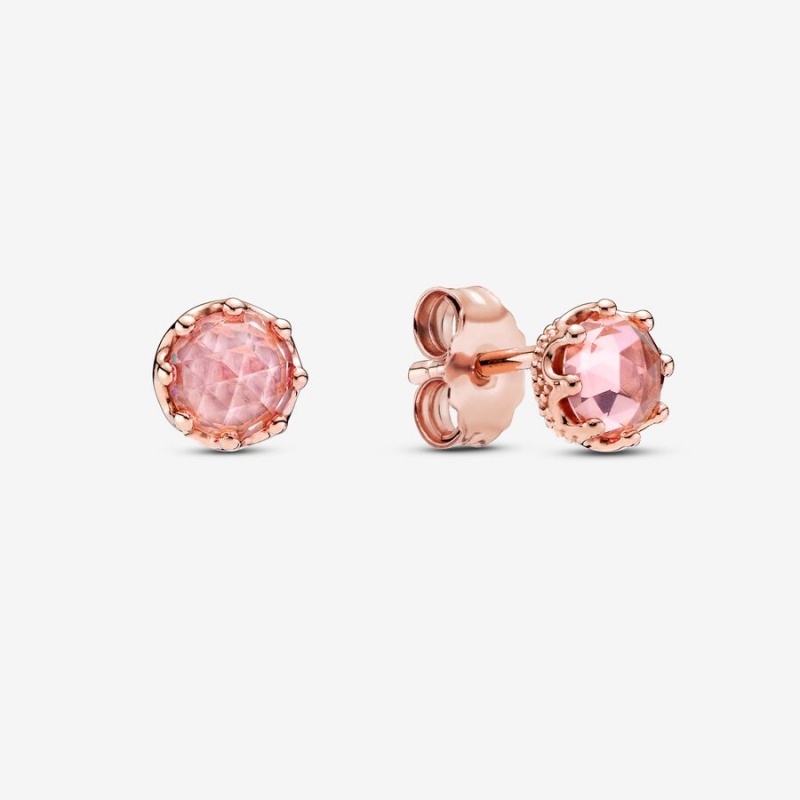 Rose Gold Plated Pandora Pink Sparkling Crowns Stud Earrings | 635-FQZTHM