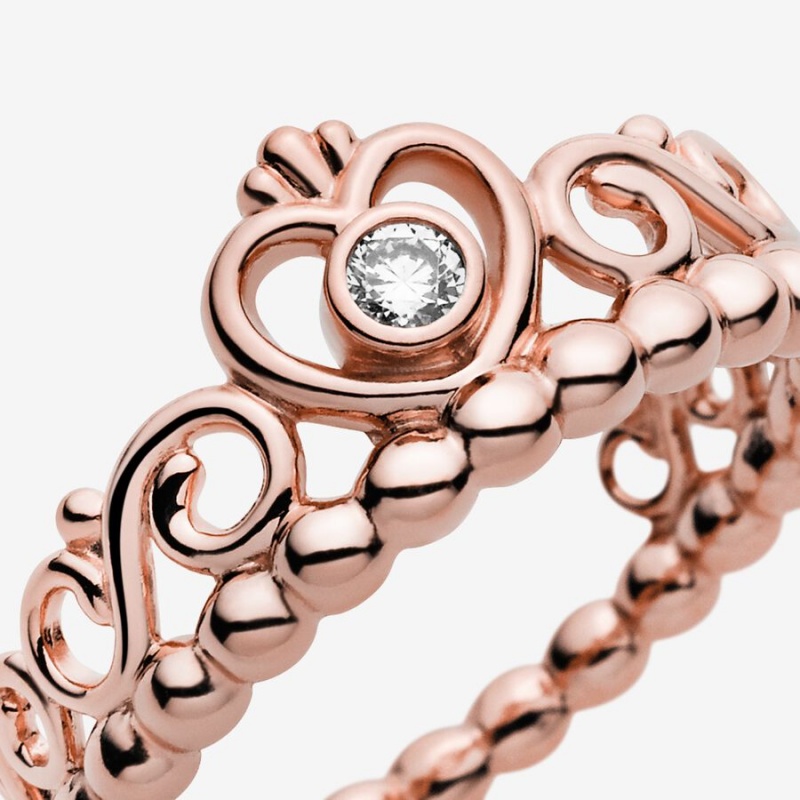 Rose Gold Plated Pandora Princess Tiara Crown Heart & Promise Rings | 297-BLFNAK