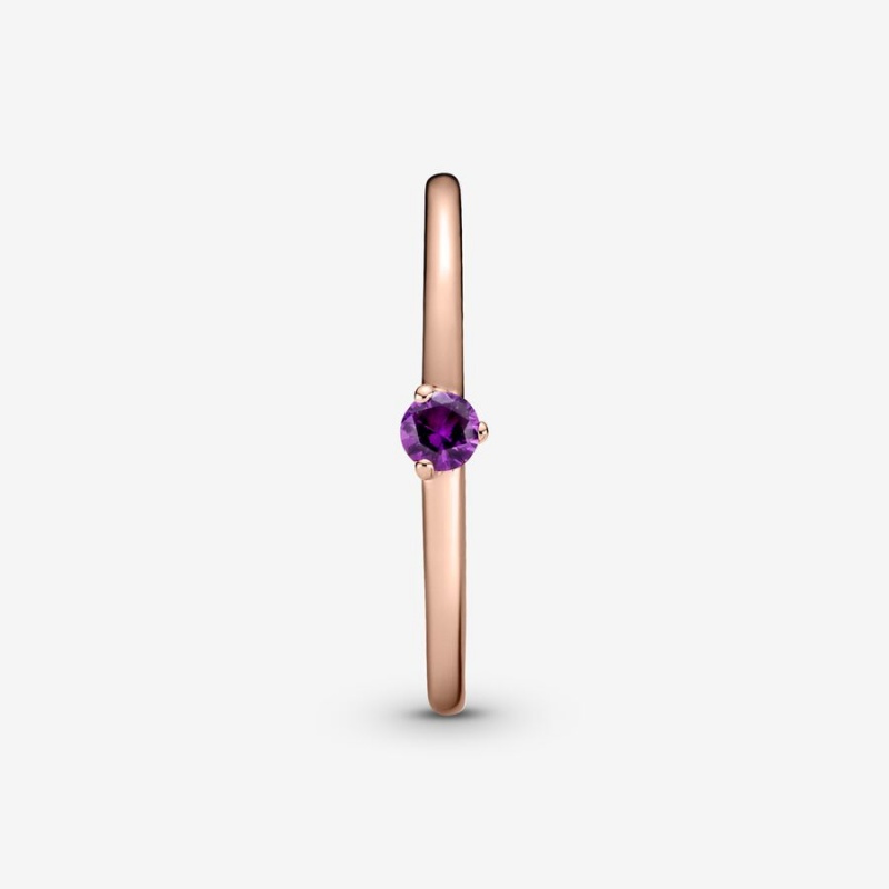 Rose Gold Plated Pandora Purple Solitaire Halo & Solitaire Rings | 795-MVUTPE
