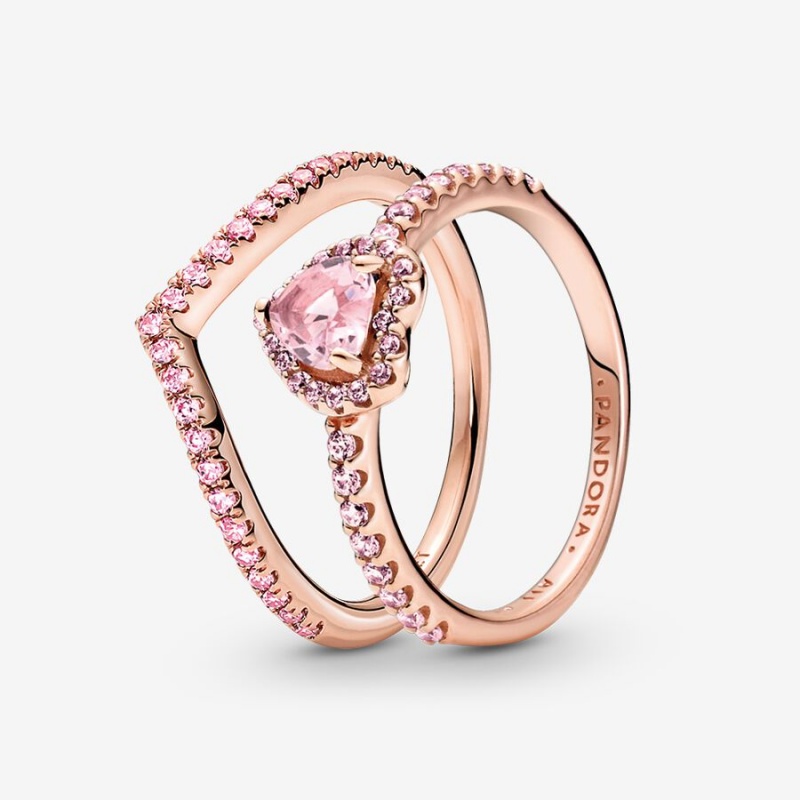 Rose Gold Plated Pandora Ring Sets | 052-QVPXUL