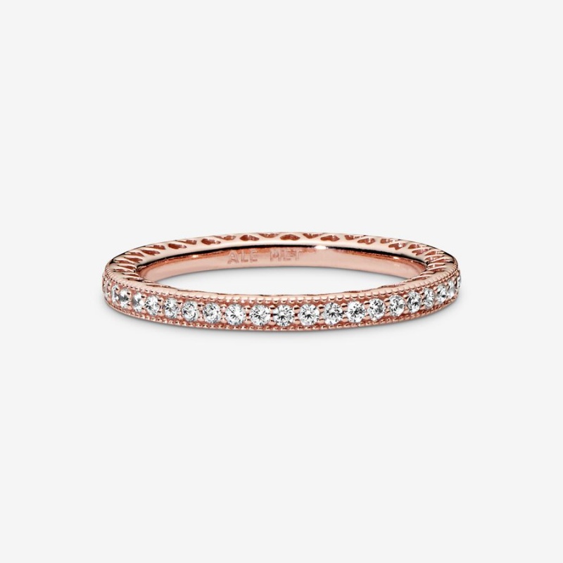 Rose Gold Plated Pandora Sparkle Band Rings | 053-DINYLB