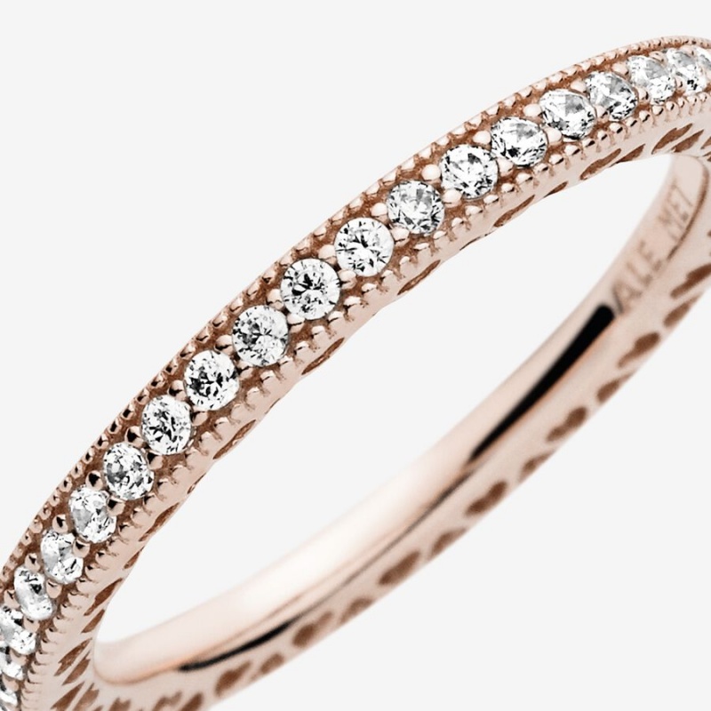 Rose Gold Plated Pandora Sparkle Band Rings | 053-DINYLB