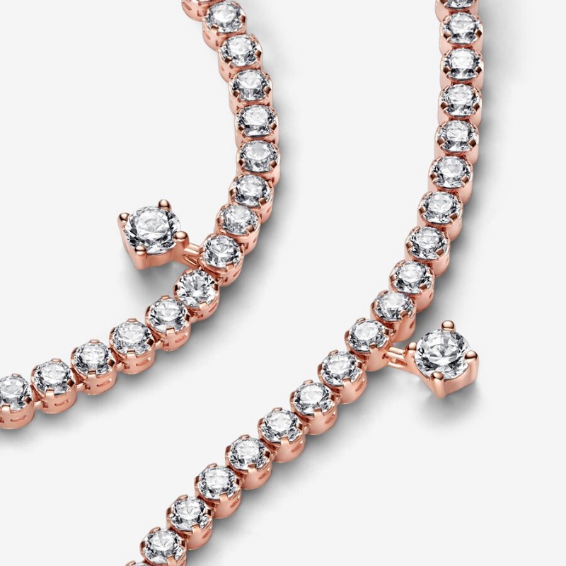 Rose Gold Plated Pandora Sparkling Drops Tennis Non-charm Bracelets | 764-VRESTW