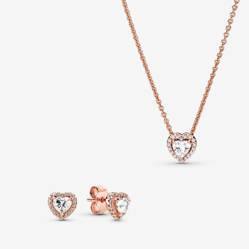Rose Gold Plated Pandora Sparkling Herbarium Cluster Jewelry Gift Set Necklace & Earring Sets | 684-SCWFGI