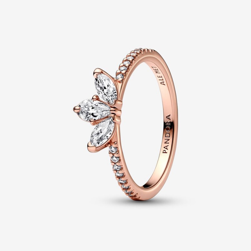 Rose Gold Plated Pandora Sparkling Marquise Double Wishbone Ring Sets | 165-VOZCKM