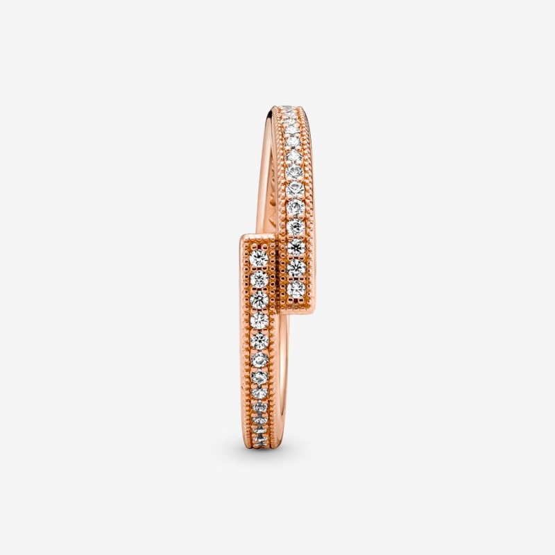 Rose Gold Plated Pandora Sparkling Overlapping Stackable Rings | 230-ZARKEW