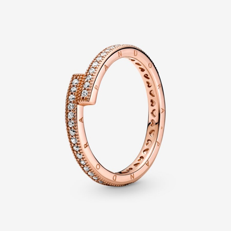 Rose Gold Plated Pandora Sparkling Overlapping Stackable Rings | 230-ZARKEW