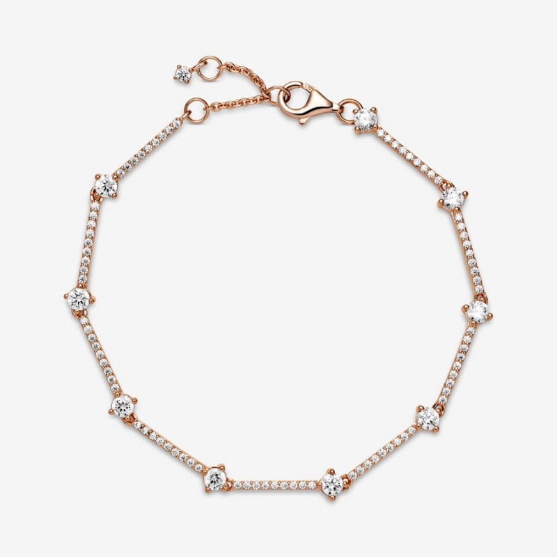 Rose Gold Plated Pandora Sparkling Pavé Bars Chain Bracelets | 897-EHPGCW