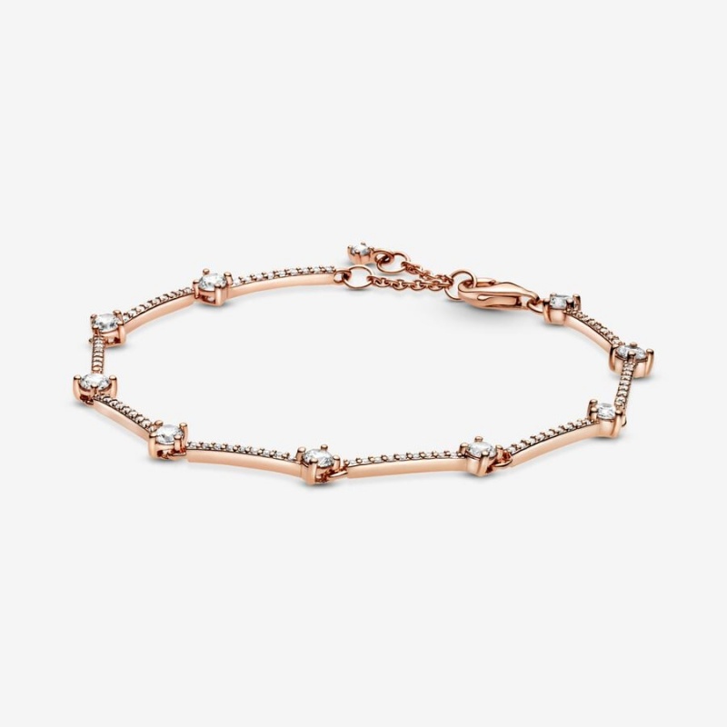 Rose Gold Plated Pandora Sparkling Pavé Bars Chain Bracelets | 897-EHPGCW