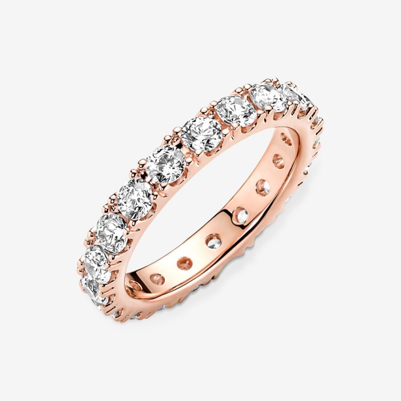 Rose Gold Plated Pandora Sparkling Row Eternity Band Rings | 567-DJWSEH
