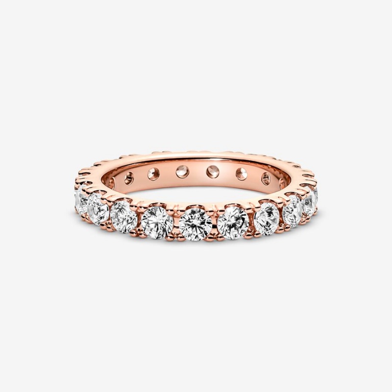 Rose Gold Plated Pandora Sparkling Row Eternity Band Rings | 567-DJWSEH