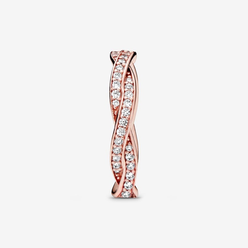 Rose Gold Plated Pandora Sparkling Twisted Lines Band Rings | 793-ATWYND