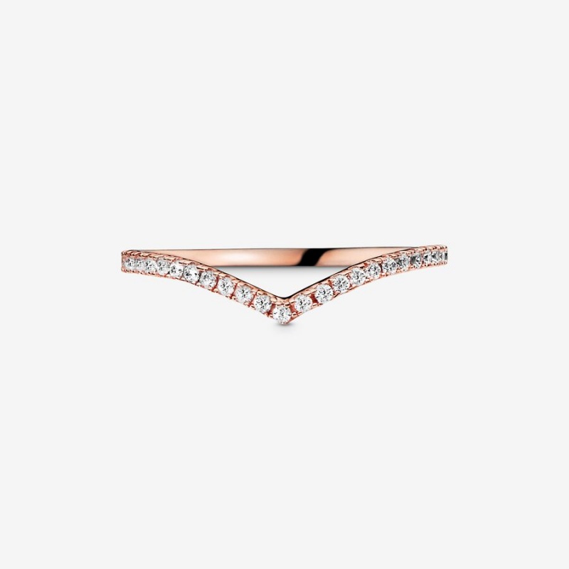 Rose Gold Plated Pandora Sparkling Wishbone Stackable Rings | 045-WZVECI