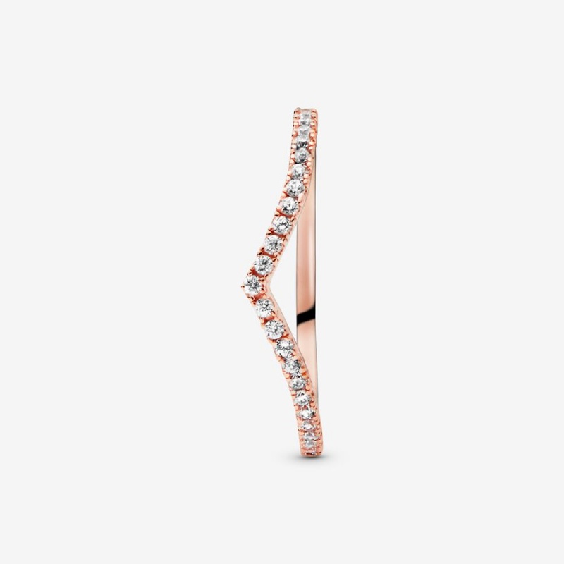 Rose Gold Plated Pandora Sparkling Wishbone Stackable Rings | 045-WZVECI