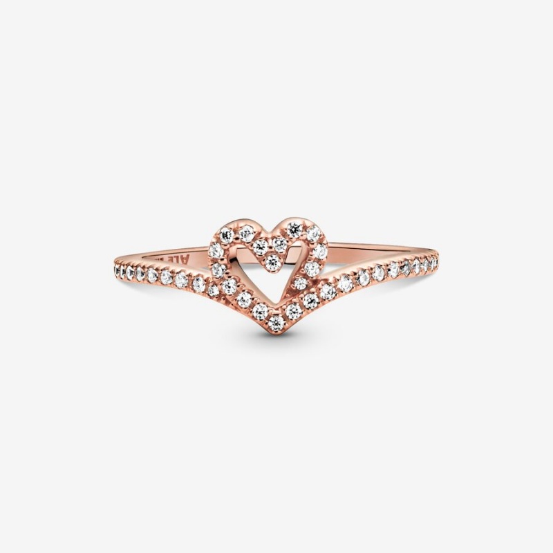 Rose Gold Plated Pandora Sparkling Wishbone Heart & Promise Rings | 492-BTKUCH