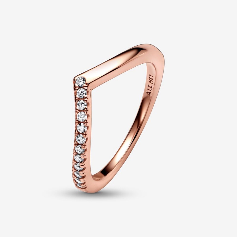 Rose Gold Plated Pandora Timeless Wish Half Sparkling Stackable Rings | 780-NJDWMY