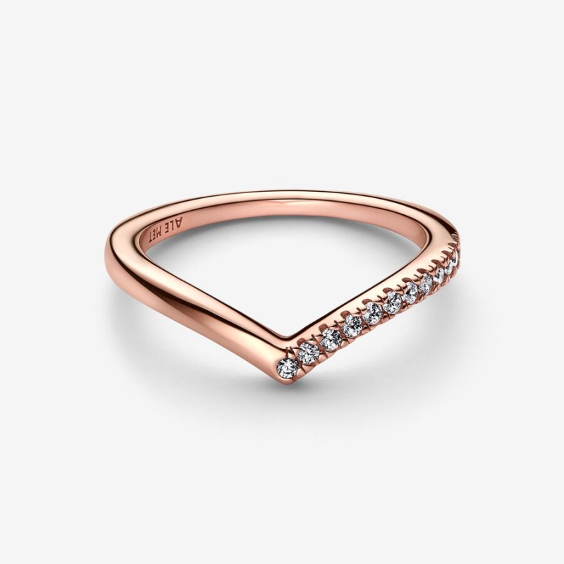 Rose Gold Plated Pandora Timeless Wish Half Sparkling Stackable Rings | 780-NJDWMY